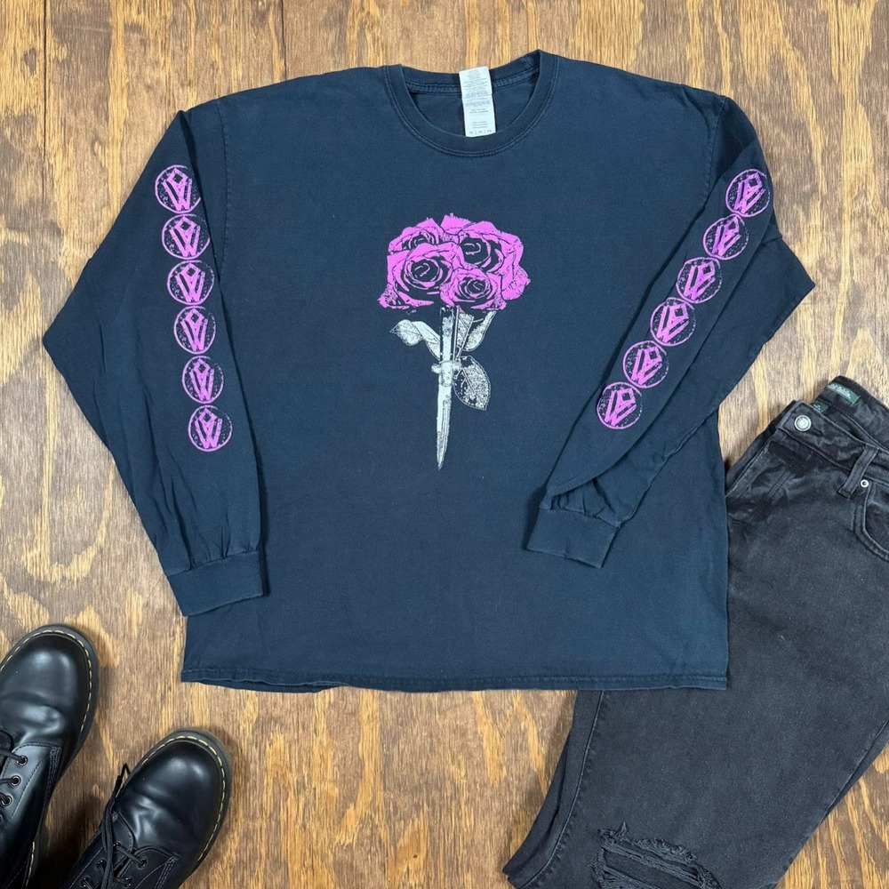 Old Wounds Long Sleeve Band Shirt XL Black Hardcore Roses Dagger Sleeve Tour
